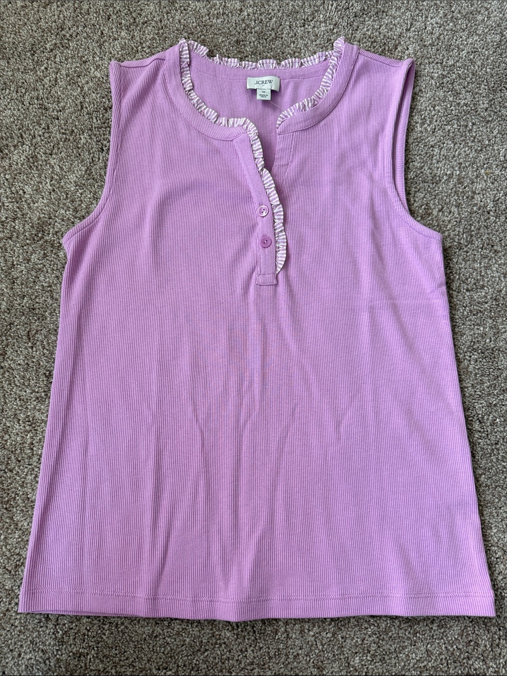 J. Crew Pink Ruffle Henley Sleeveless Tank
